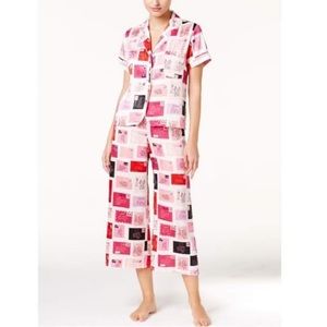 Kate Spade Pink Satin Love Letters Short Sleeves and Pants Pajama Set Sleepwear